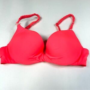 Victorias Secret 32B Plunge Pushup Bra Padded Solid Pink Underwire #2231